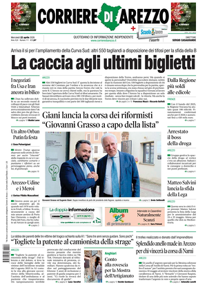 Prima pagina Corriere di Arezzo di oggi - Quotidiano regionale