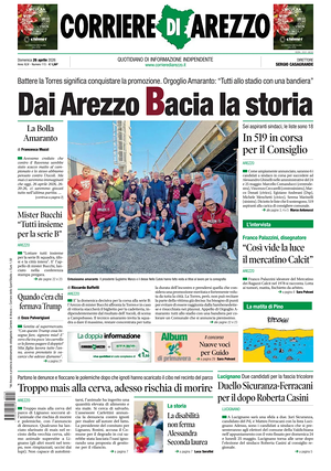 Prima pagina Corriere di Arezzo di oggi - Quotidiano regionale