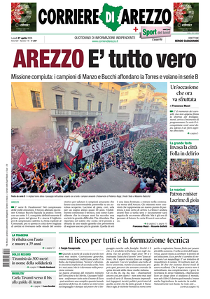 Prima pagina Corriere di Arezzo di oggi - Quotidiano regionale