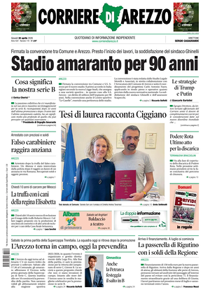 Prima pagina Corriere di Arezzo di oggi - Quotidiano regionale