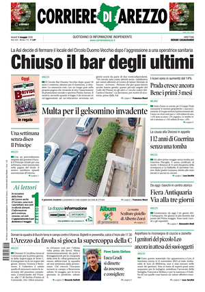 Prima pagina Corriere di Arezzo di oggi - Quotidiano regionale