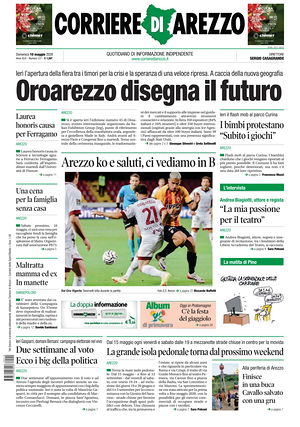 Prima pagina Corriere di Arezzo di oggi - Quotidiano regionale