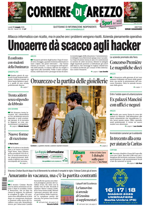 Prima pagina Corriere di Arezzo di oggi - Quotidiano regionale