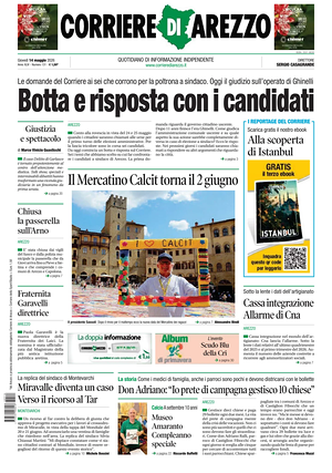 Prima pagina Corriere di Arezzo di oggi - Quotidiano regionale