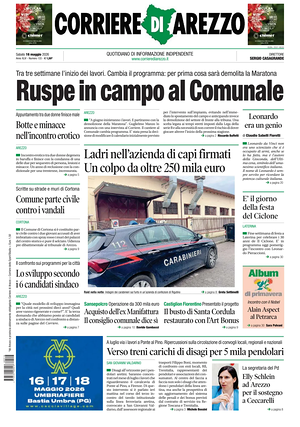 Prima pagina Corriere di Arezzo di oggi - Quotidiano regionale