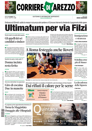 Prima pagina Corriere di Arezzo di oggi - Quotidiano regionale