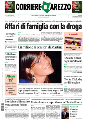 Prima pagina Corriere di Arezzo di oggi - Quotidiano regionale