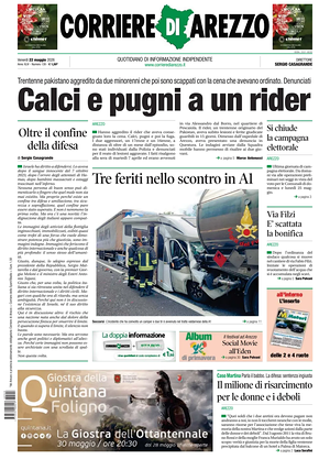 Prima pagina Corriere di Arezzo di oggi - Quotidiano regionale