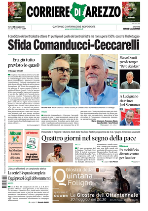 Prima pagina Corriere di Arezzo di oggi - Quotidiano regionale