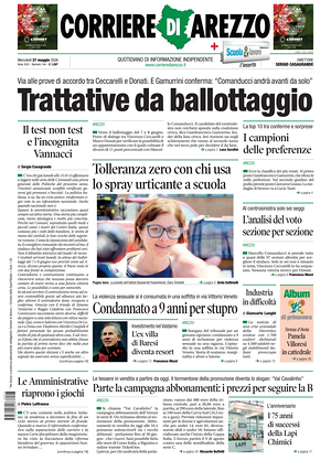 Prima pagina Corriere di Arezzo di oggi - Quotidiano regionale