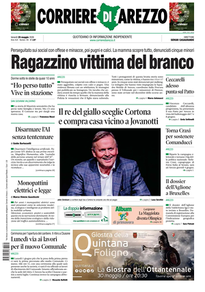 Prima pagina Corriere di Arezzo di oggi - Quotidiano regionale