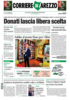 Prima pagina Corriere di Arezzo di oggi - Quotidiano regionale