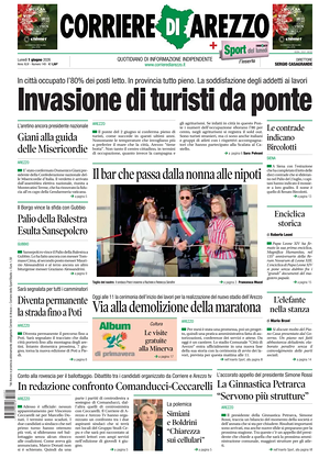 Prima pagina Corriere di Arezzo di oggi - Quotidiano regionale