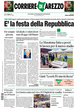 Prima pagina Corriere di Arezzo di oggi - Quotidiano regionale
