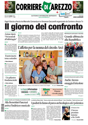 Prima pagina Corriere di Arezzo di oggi - Quotidiano regionale