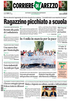 Prima pagina Corriere di Arezzo di oggi - Quotidiano regionale