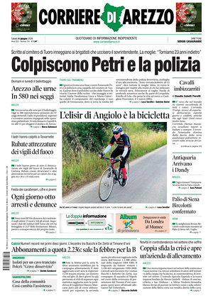 Prima pagina Corriere di Arezzo di oggi - Quotidiano regionale