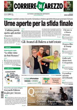 Prima pagina Corriere di Arezzo di oggi - Quotidiano regionale