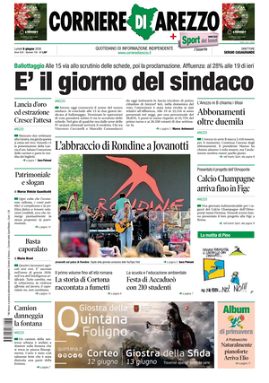 Prima pagina Corriere di Arezzo di oggi - Quotidiano regionale
