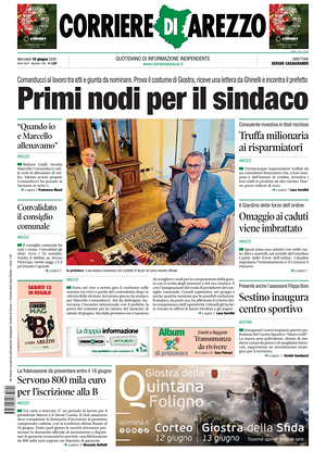 Prima pagina Corriere di Arezzo di oggi - Quotidiano regionale