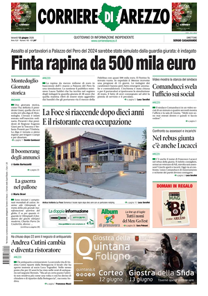 Prima pagina Corriere di Arezzo di oggi - Quotidiano regionale
