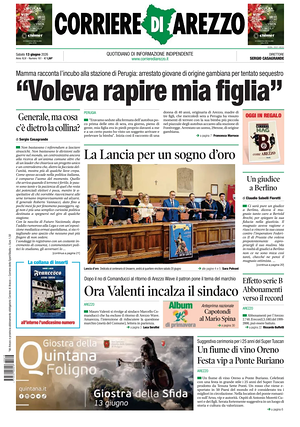Prima pagina Corriere di Arezzo di oggi - Quotidiano regionale