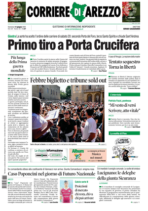 Prima pagina Corriere di Arezzo di oggi - Quotidiano regionale