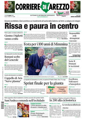 Prima pagina Corriere di Arezzo di oggi - Quotidiano regionale