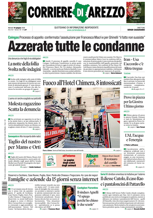 Prima pagina Corriere di Arezzo di oggi - Quotidiano regionale