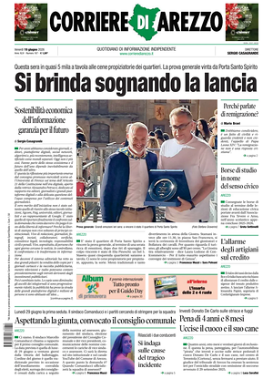 Prima pagina Corriere di Arezzo di oggi - Quotidiano regionale