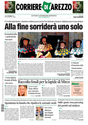 Prima pagina Corriere di Arezzo di oggi - Quotidiano regionale