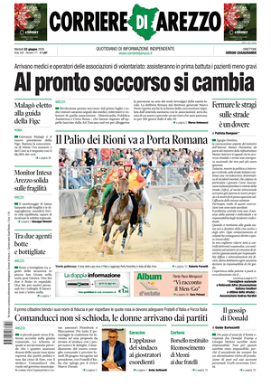 Prima pagina Corriere di Arezzo di oggi - Quotidiano regionale