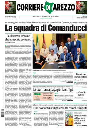 Prima pagina Corriere di Arezzo di oggi - Quotidiano regionale