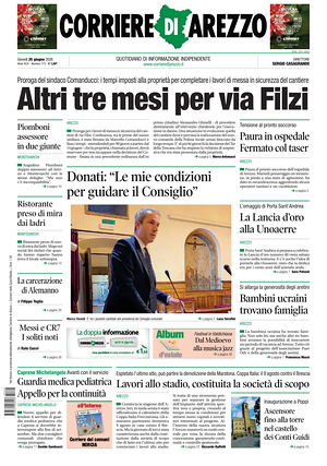 Prima pagina Corriere di Arezzo di oggi - Quotidiano regionale
