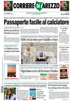 Prima pagina Corriere di Arezzo di oggi - Quotidiano regionale