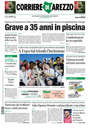 Prima pagina Corriere di Arezzo di oggi - Quotidiano regionale