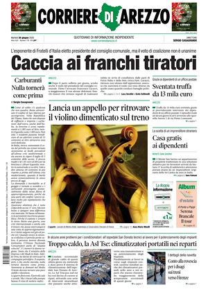 Prima pagina Corriere di Arezzo di oggi - Quotidiano regionale