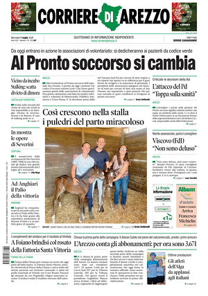 Prima pagina Corriere di Arezzo di oggi - Quotidiano regionale