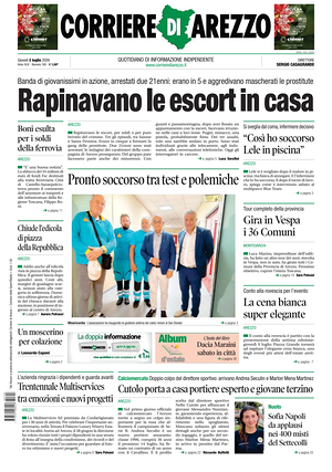 Prima pagina Corriere di Arezzo di oggi - Quotidiano regionale