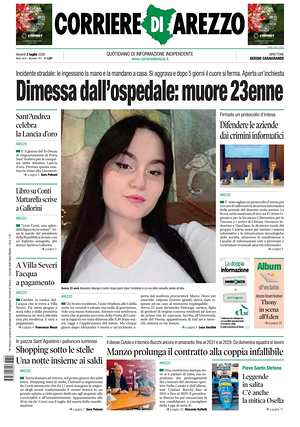 Prima pagina Corriere di Arezzo di oggi - Quotidiano regionale