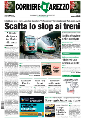 Prima pagina Corriere di Arezzo di oggi - Quotidiano regionale