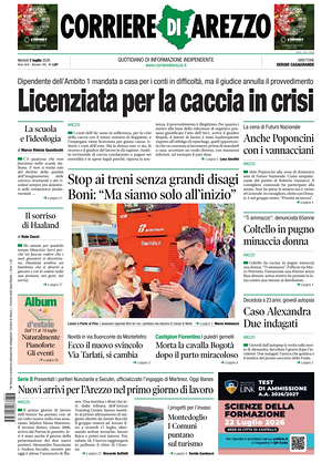 Prima pagina Corriere di Arezzo di oggi - Quotidiano regionale
