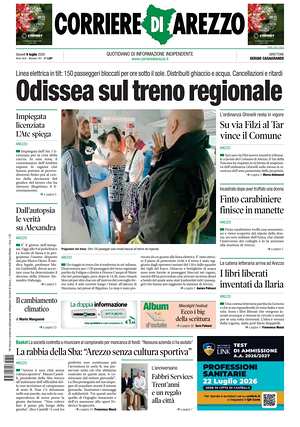 Prima pagina Corriere di Arezzo di oggi - Quotidiano regionale