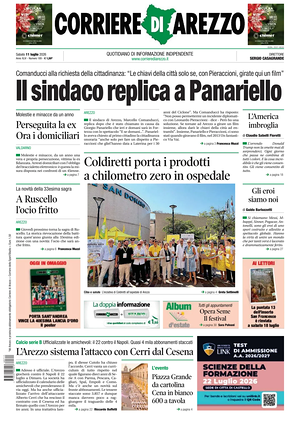 Prima pagina Corriere di Arezzo di oggi - Quotidiano regionale