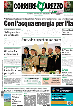 Prima pagina Corriere di Arezzo di oggi - Quotidiano regionale