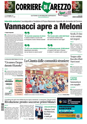 Prima pagina Corriere di Arezzo di oggi - Quotidiano regionale