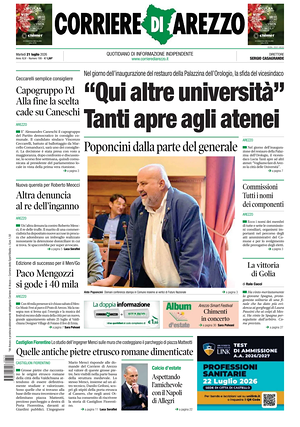 Prima pagina Corriere di Arezzo di oggi - Quotidiano regionale