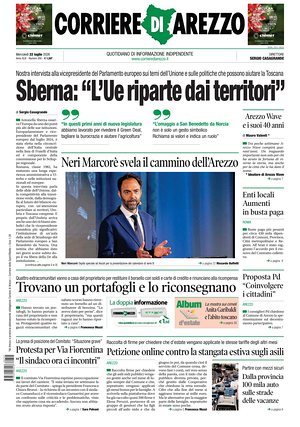 Prima pagina Corriere di Arezzo di oggi - Quotidiano regionale