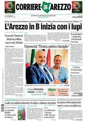 Prima pagina Corriere di Arezzo di oggi - Quotidiano regionale