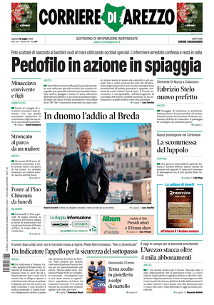 Prima pagina Corriere di Arezzo di oggi - Quotidiano regionale